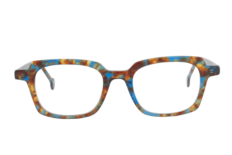 Colorful patterned eyeglasses with a modern design for vision correction and fashion.