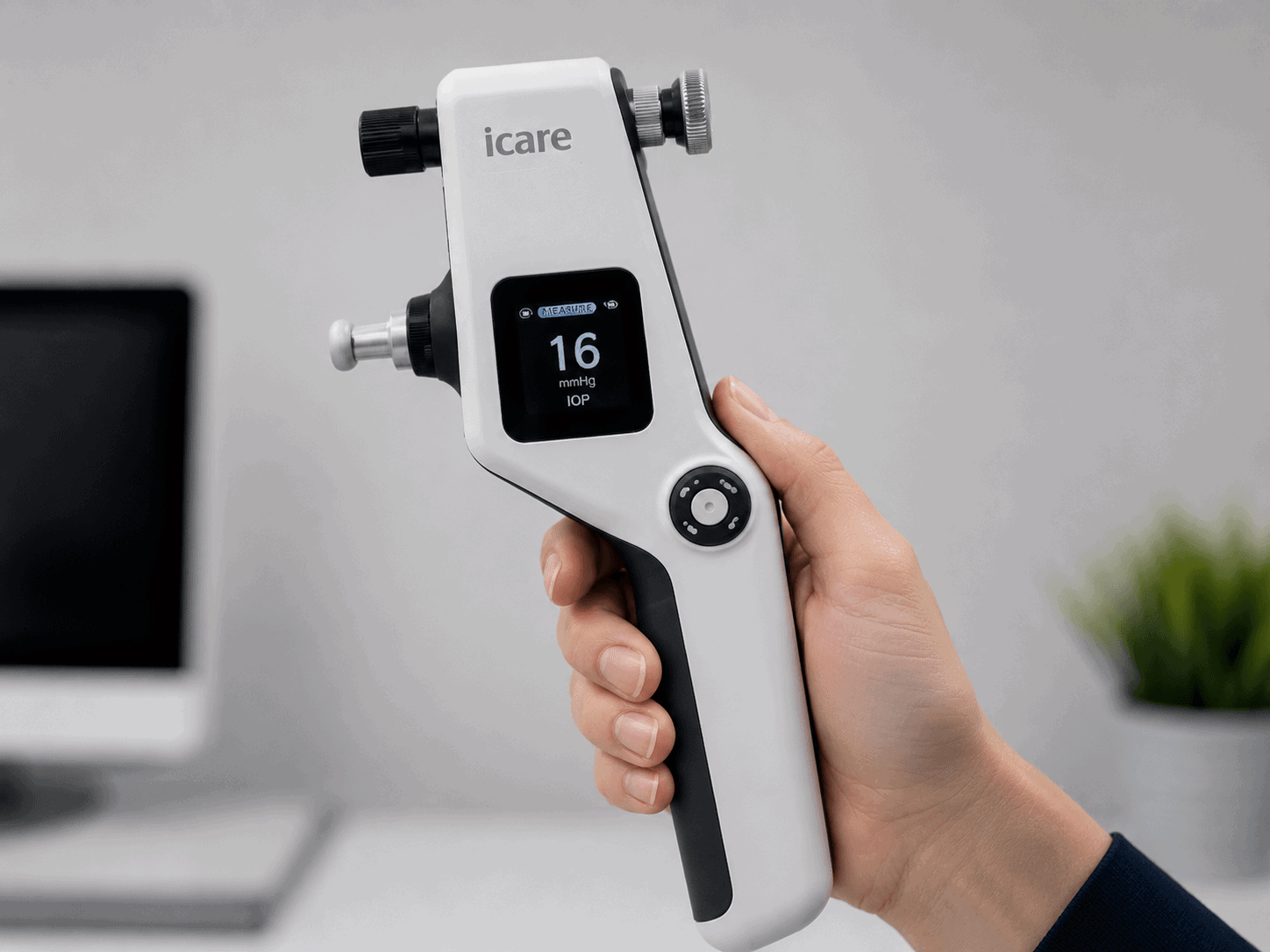 Optometrist performing tonometry
