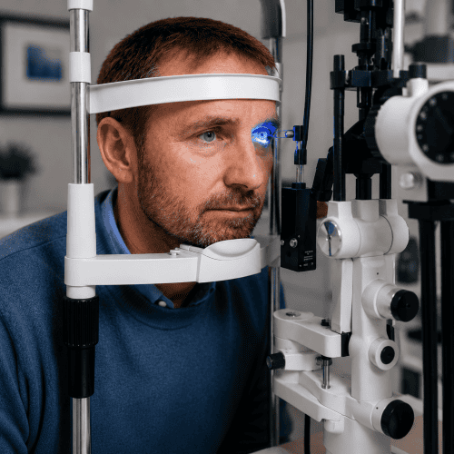 Gentleman on a slit lamp 1 Gentleman undergoing slit lamp examination