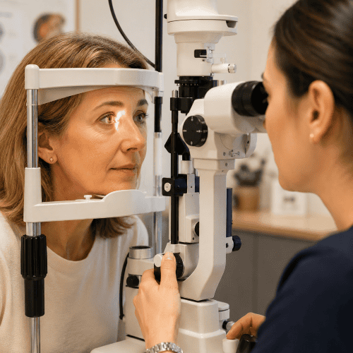 Lady having her tear film assessed