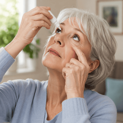 Lady instilling eye drops