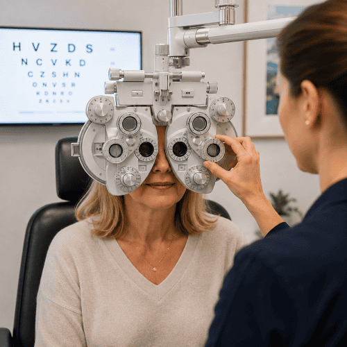 Lady undergoing a refraction exam