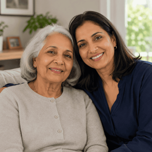 Mother and daughter sitting together