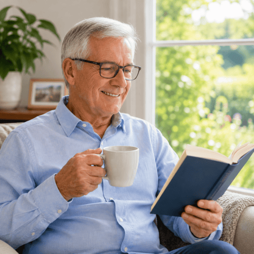 man reading a book after cataract surgery